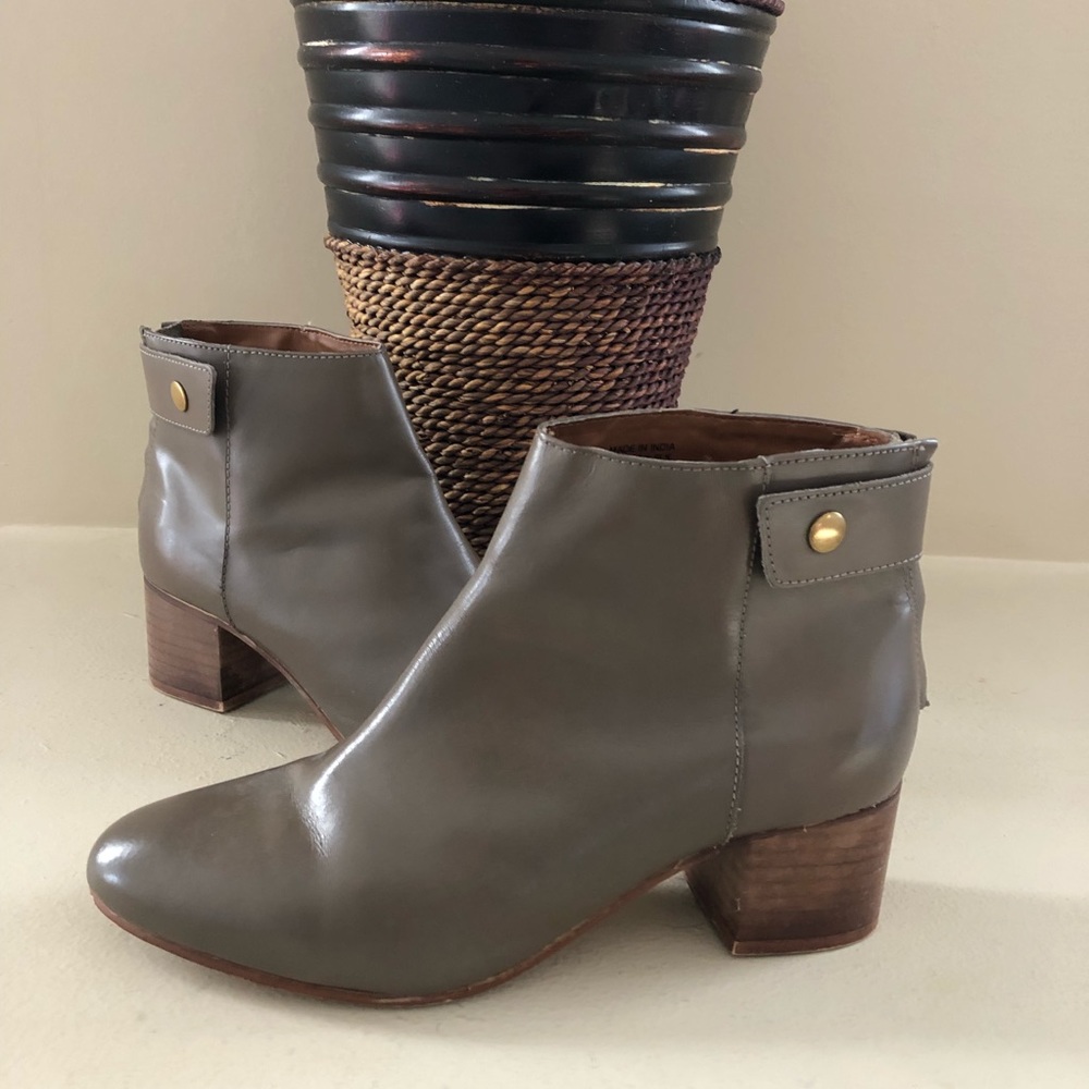 Taupe ankle boots with wooden block heel